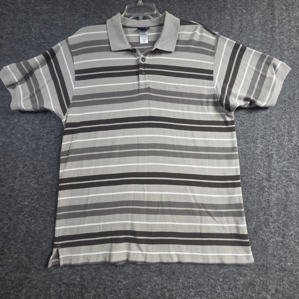Patagonia Polo Shirt Mens M Grey Striped Organic Cotton Short Sleeve Pique Top